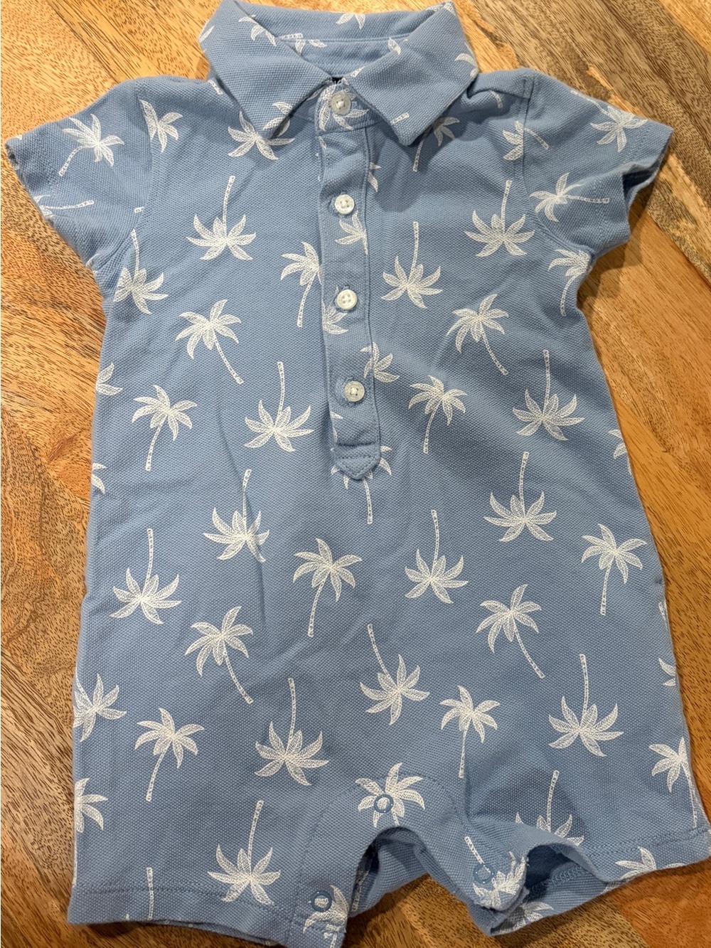 Janie and Jack Light Blue Palm-Print Polo Romper